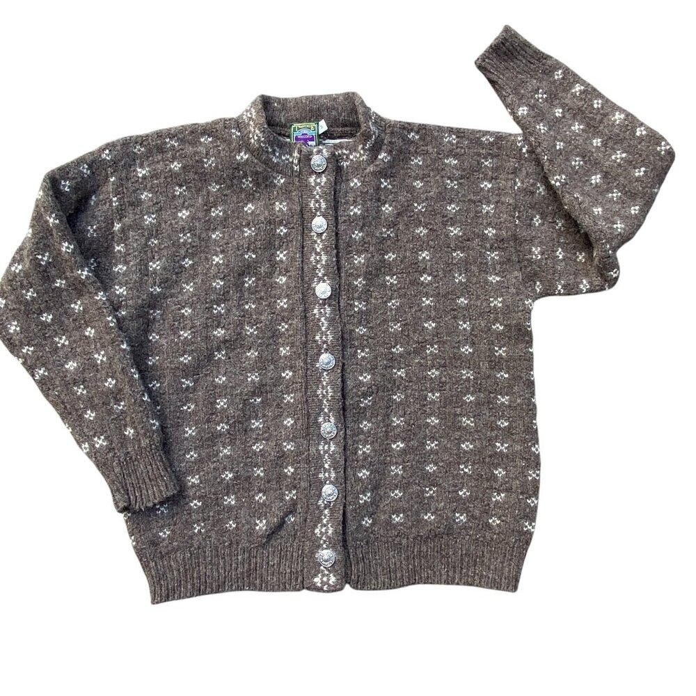 Vintage Traverse Bay Wool Fair Isle Birdseye Cardigan Brown Button Old Money-M